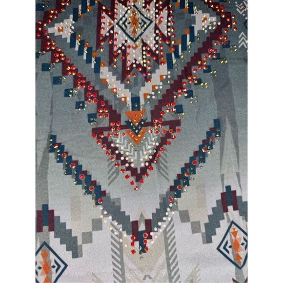 Summer shirt tribal Aztec beaded sparkly size large - Picture 3 of 14